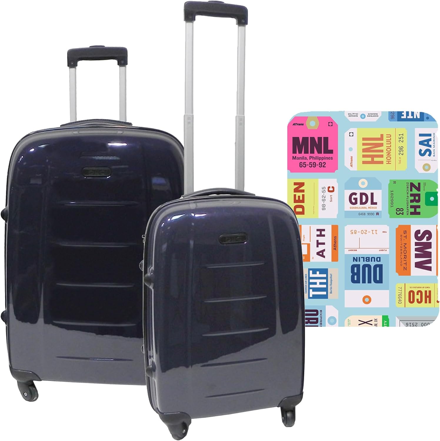 WELL HOME MOBILIARIO & DECORACIÓN Set of 2 Trolleys Suitcases with ‘City Plates’ Protective Case, Multi-Colour, Suitcases with 4 Wheels and Protective Case, multi-coloured, Suitcases with 4 wheels and