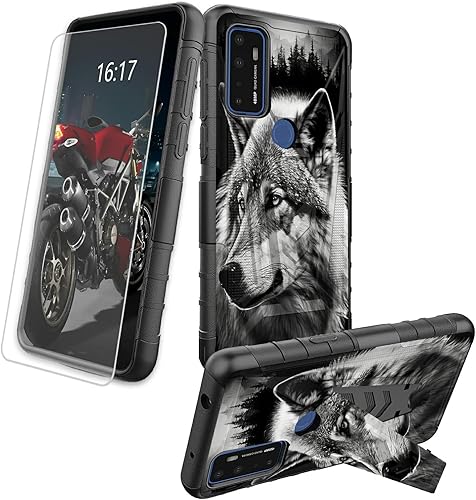 Miniatura 308 de AT&T Calypso 2 (U319AA) Funda con protector de pantalla de vidrio templado resistente con función atril integrado para debut de críquet, ciervo