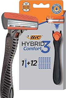 Sponsored Ad - BIC Hybrid 3 Comfort Disposable Razors for Men, 1 Handle and 12 Cartridges With 3 Blades, 13 Piece Razor Ki...