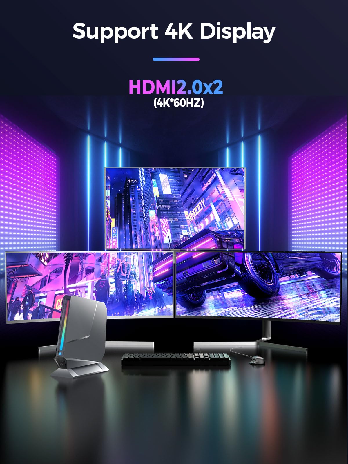 T1-Pro Mini Gaming PC Core i9-13900HK/RTX4060 8G GDDR6, Gaming Computer 32GB RAM DDR5, 1TB PCIe4.0 SSD, Adjustable RGB Light, WiFi6E/BT5.3/2.5G LAN 4K@60Hz Win11 Pro High-Performance Desktop PC