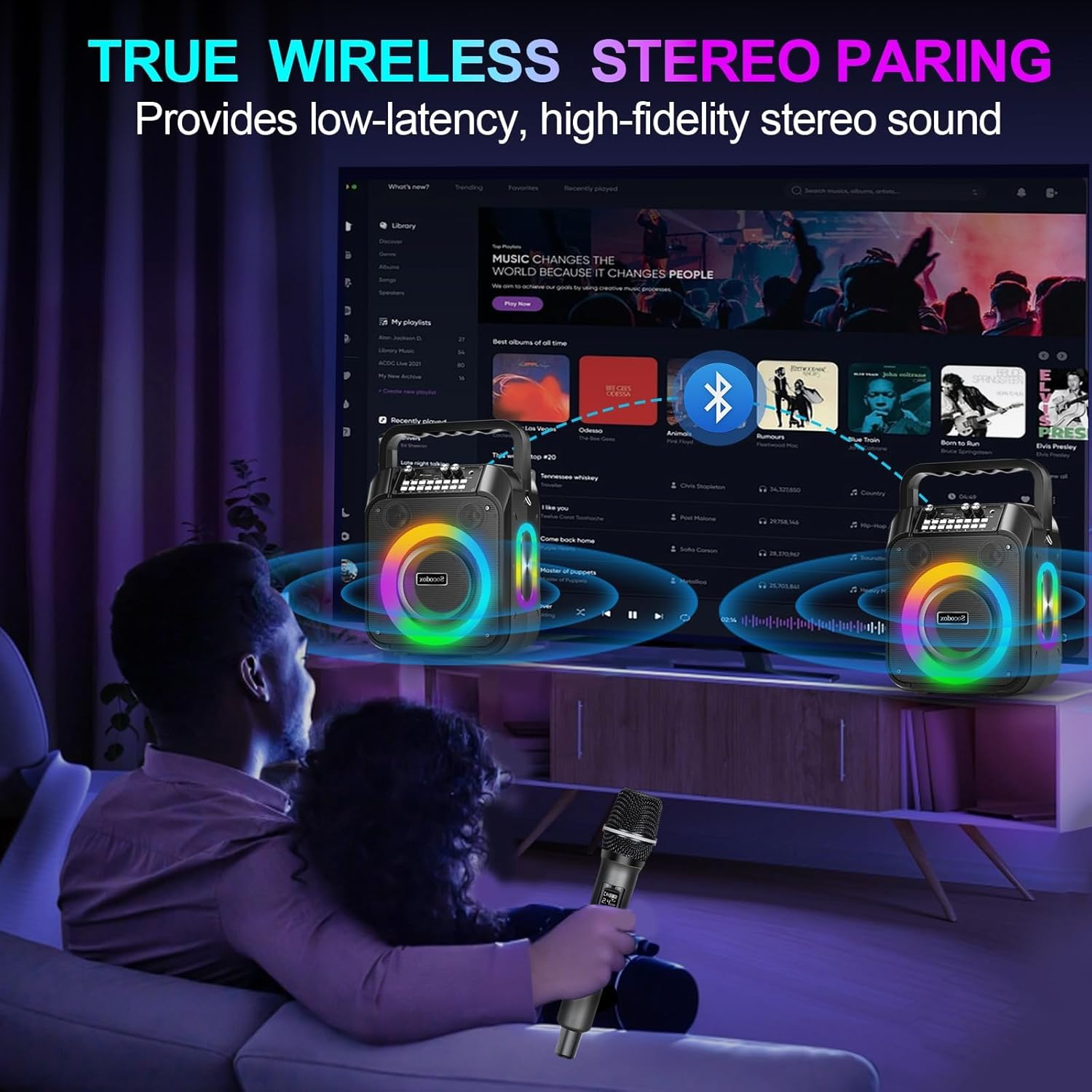 Karaoke Machine,60W Portable Bluetooth Karaoke Speaker with 2 Wireless Microphones,6000mAh Battery 12H Playtime,TWS Stereo,RGB Light,Dual Diaphragm PA System for Adults,Kids,Parties,Singing,DJ