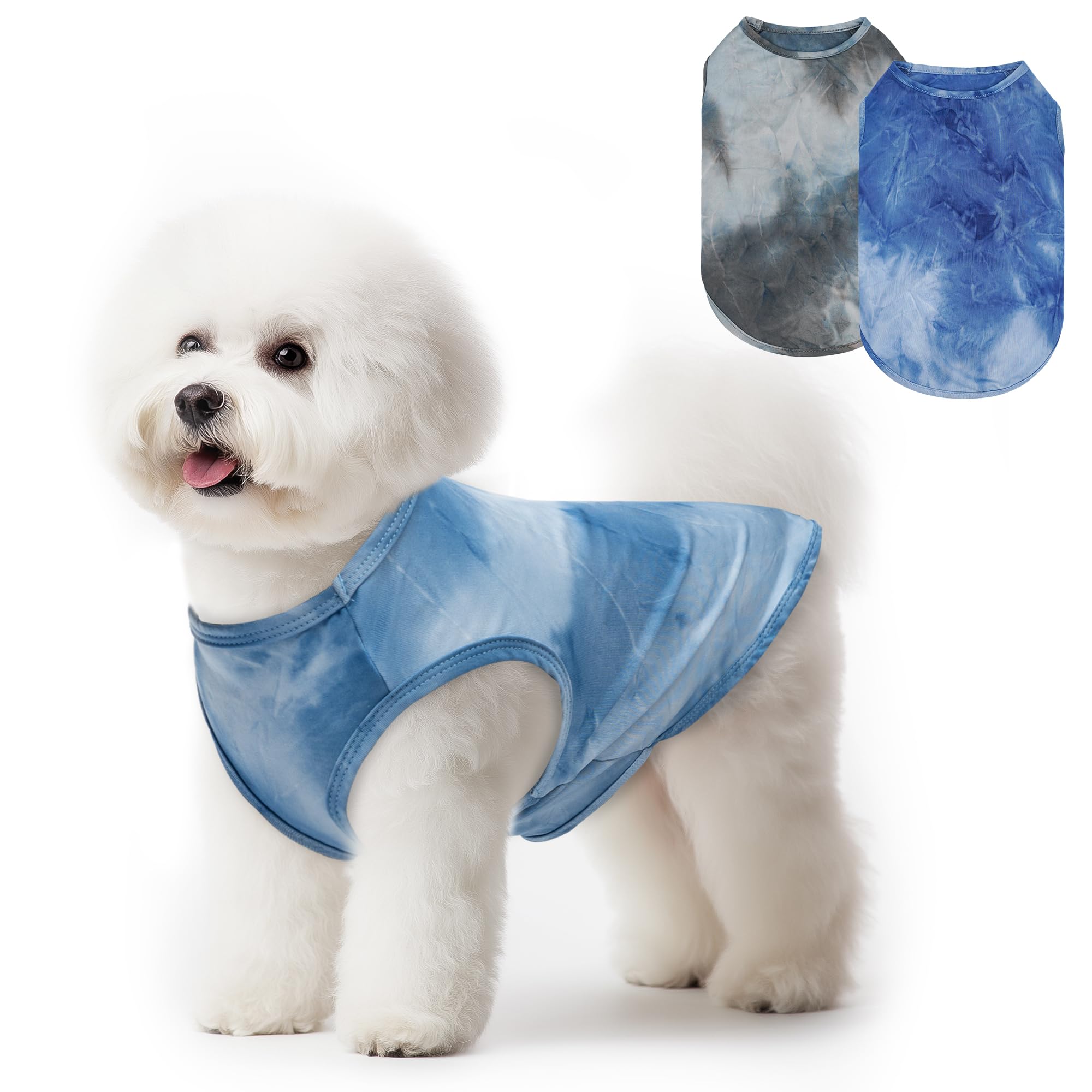 cyeollo 2 Pack Dog Shirts Sun Protection T Shirt Tie Dye Tank Top Stretchy Soft Doggie Vest Summer Dog Clothes for Small Dogs