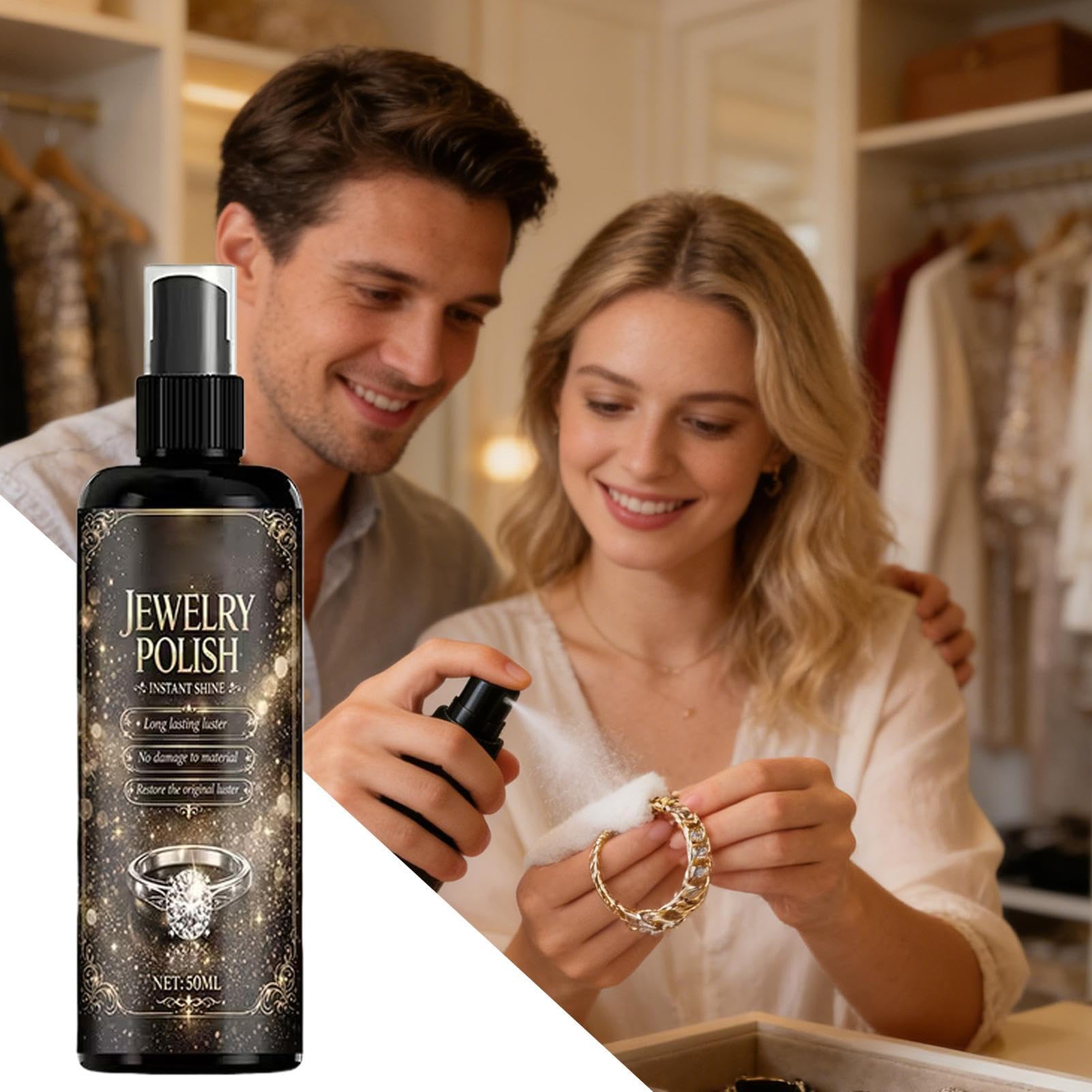 Środek do usuwania żółcieni z biżuterii | 50ml Spray do czyszczenia srebra, złota, kamieni szlachetnych - odnowi blask biżuterii | Do domu, podróży, dla kobiet, matek, żon, przyjaciółek, na łańcuchy