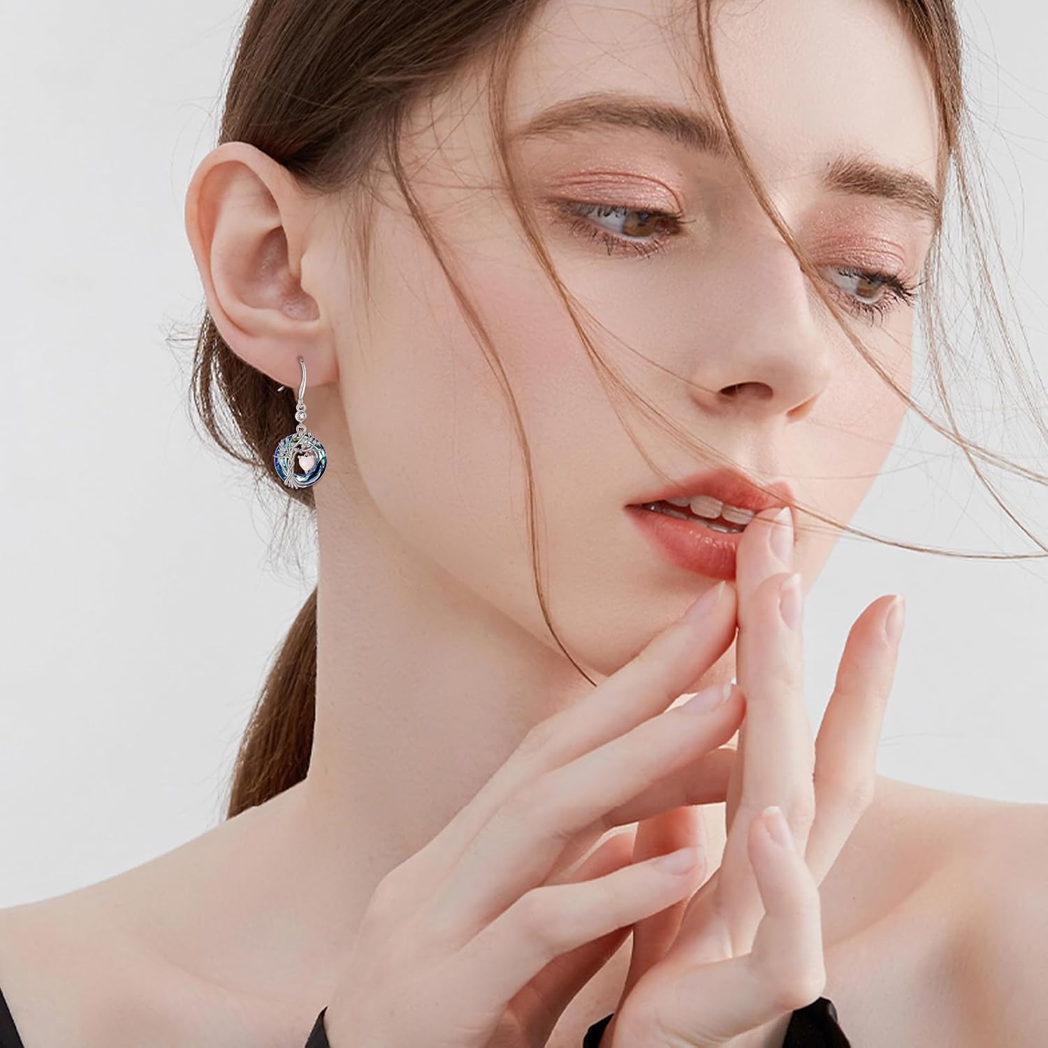 POPLYKE Tree of Life Birthstone Earrings 925 Sterling Silver Dainty Gemstone Birthstone Dangle Drop Earring with Crystal Fine Jewelry Birthday Gifts for Women Her - Image 3