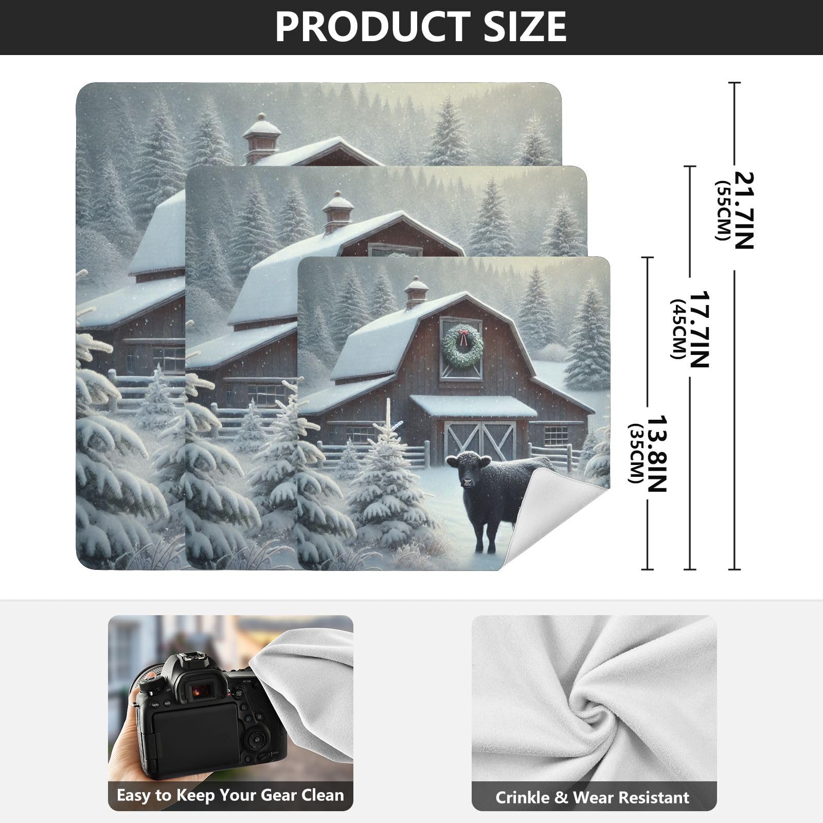 Black Cow Snowy Farm White Camera Lens Wrap 21.7