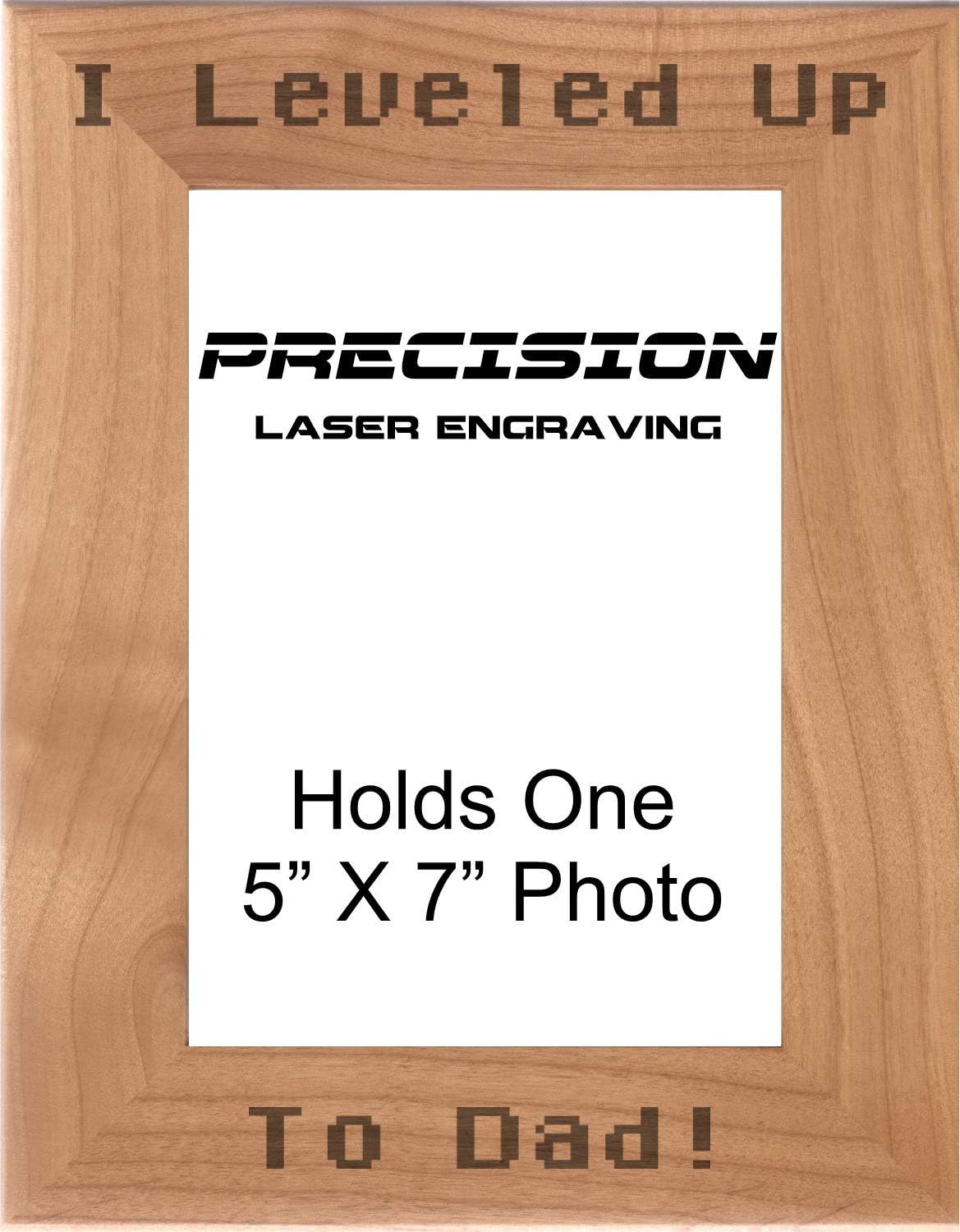 Gamer Dad Gifts Leveled Up to Dad Engraved Natural Wood Picture Frame
