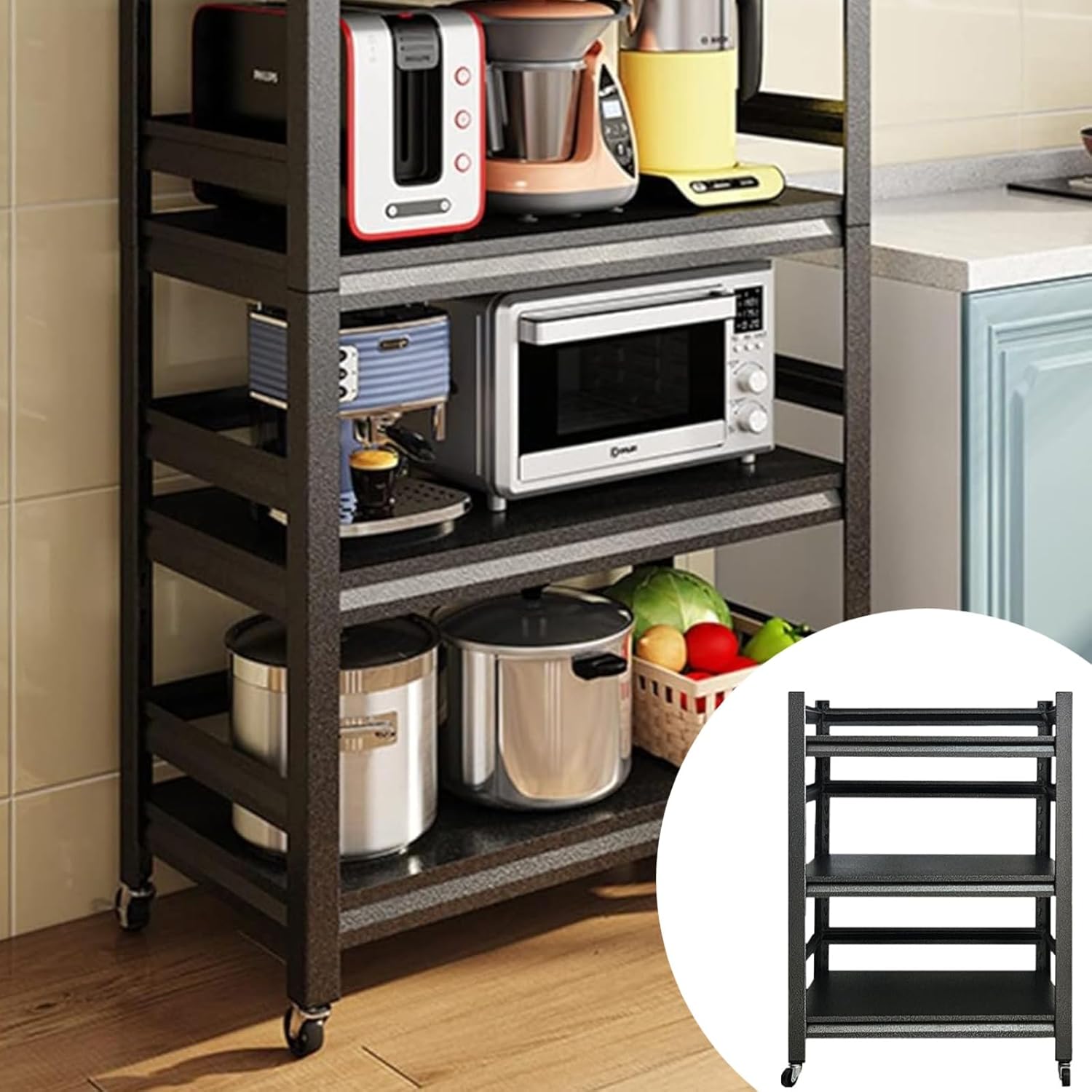 3 Tier Garage Storage Shelves,Heavy-Duty Unit with Wheels,Easy to Assemble Adjustable Metal Garage Shelving for Kitchen Warehouse Tool Room(Size:60cmX40cmX80cm) - Image 3