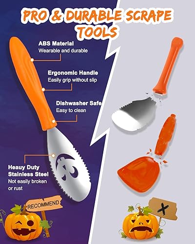 Miniatura 4 de Fenvella Kit de tallado de calabaza, juego de tallador de acero inoxidable seguro, plantillas de tallado de Halloween, cortadores de galletas, kit