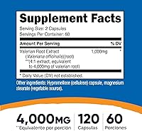 Vista 2 de Nutricost Extracto de raíz de valeriana, 120 cápsulas para 60 porciones por botella, vegetariano, sin OMG y sin gluten