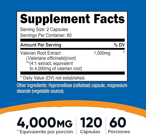 Miniatura 2 de Nutricost Extracto de raíz de valeriana, 120 cápsulas para 60 porciones por botella, vegetariano, sin OMG y sin gluten