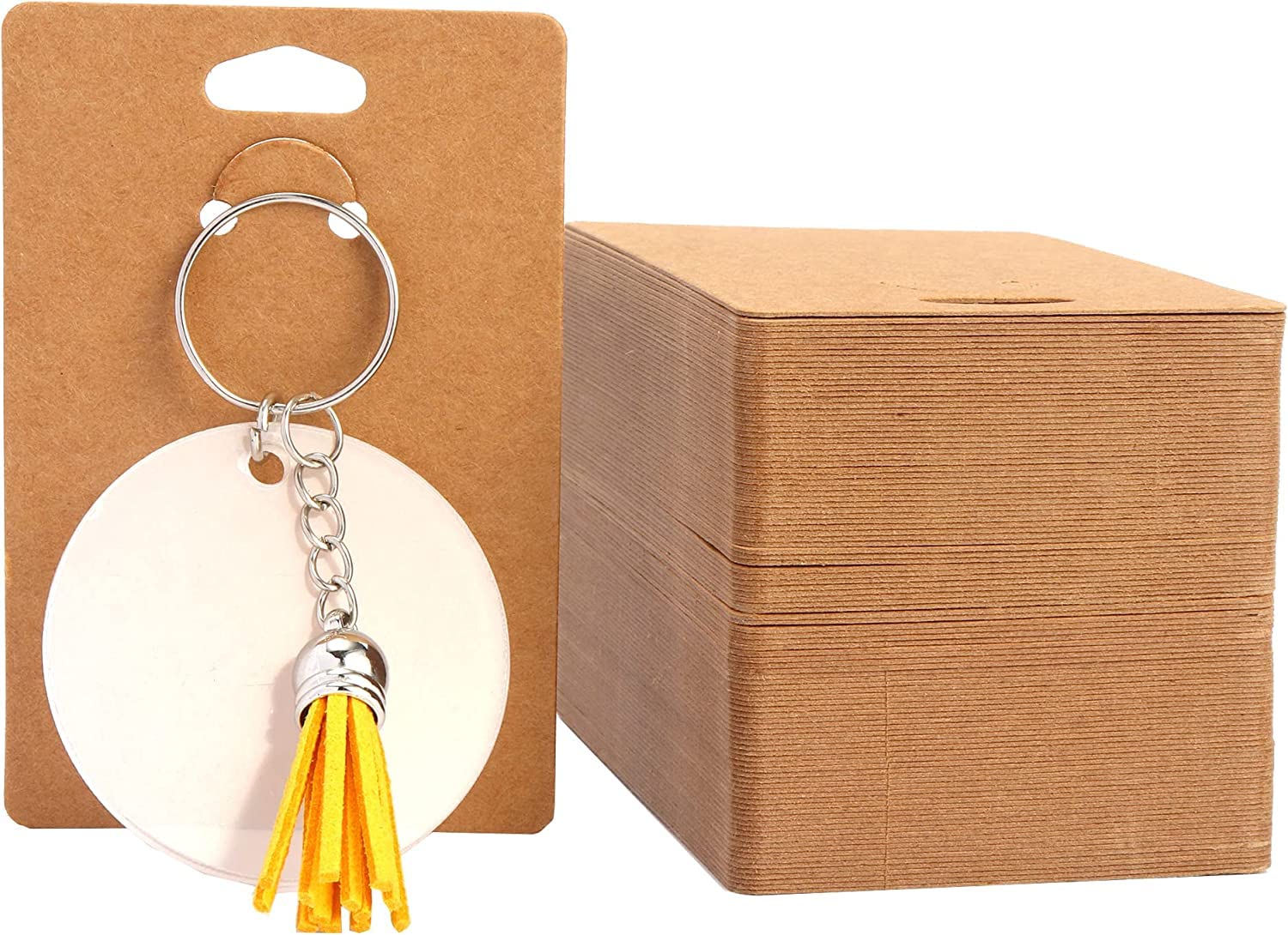 Zenomia Paper Keyring Jewelry Display Card, Keychain Brown Kraft Tag Pack Of 50, 6 X 9 Cms