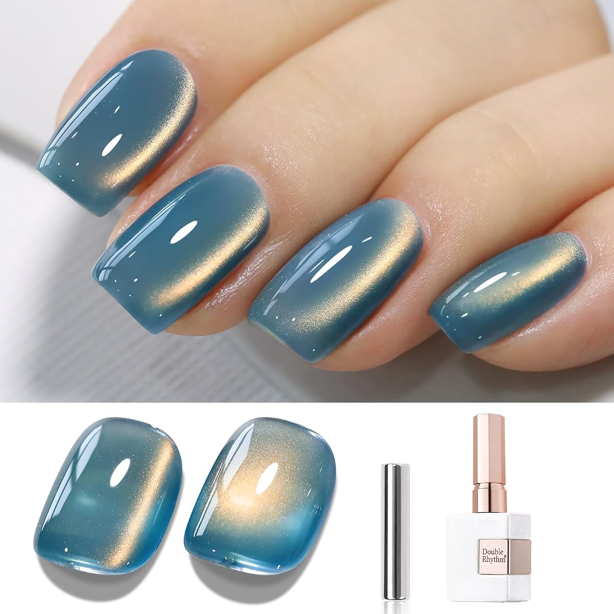15ML Ice Glass Cat Eye Gel Polish with Magnet Holographic Glitter Shimmer Translucent Sheer Color Salon Soak Off Magnetic Nail at Home (SKy Teal-MC1132)