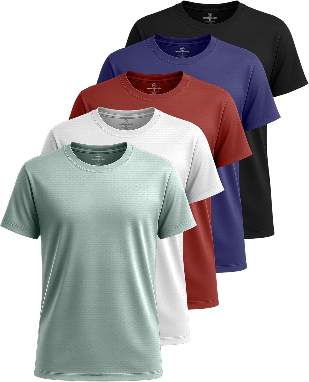 Real Essentials 5 Pack: Boys Breeze Tech Dry-Fit Short Sleeve Athletic T Shirt Active Workout Gym Kids Youth