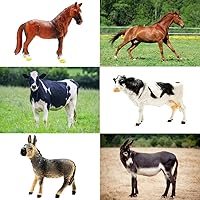 Vista 6 de BOLZRA Figuras de animales de granja, juguetes realistas de animales de plástico con bloques de construcción de vallas, juego de figuras de granja