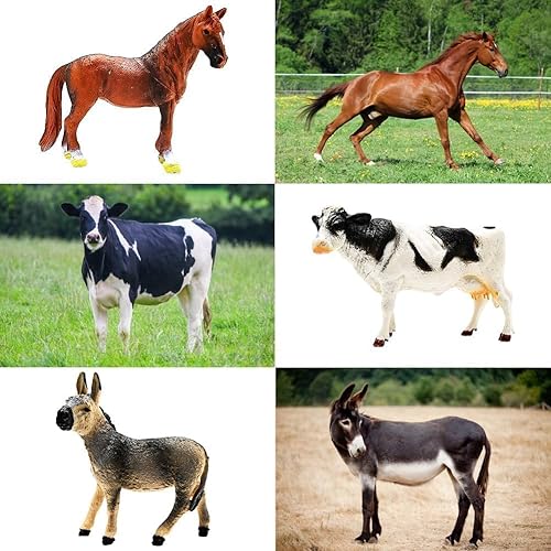 Miniatura 6 de BOLZRA Figuras de animales de granja, juguetes realistas de animales de plástico con bloques de construcción de vallas, juego de figuras de granja