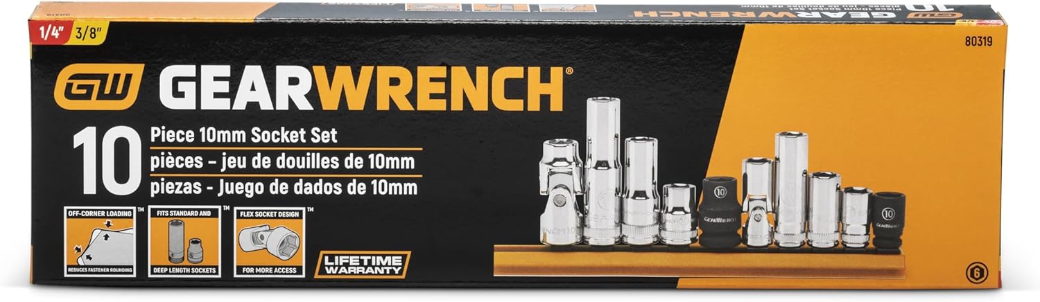 GEARWRENCH 10 Pc. 1/4" & 3/8" Drive 6 Pt. Single Size Socket Set, 10mm - 80319