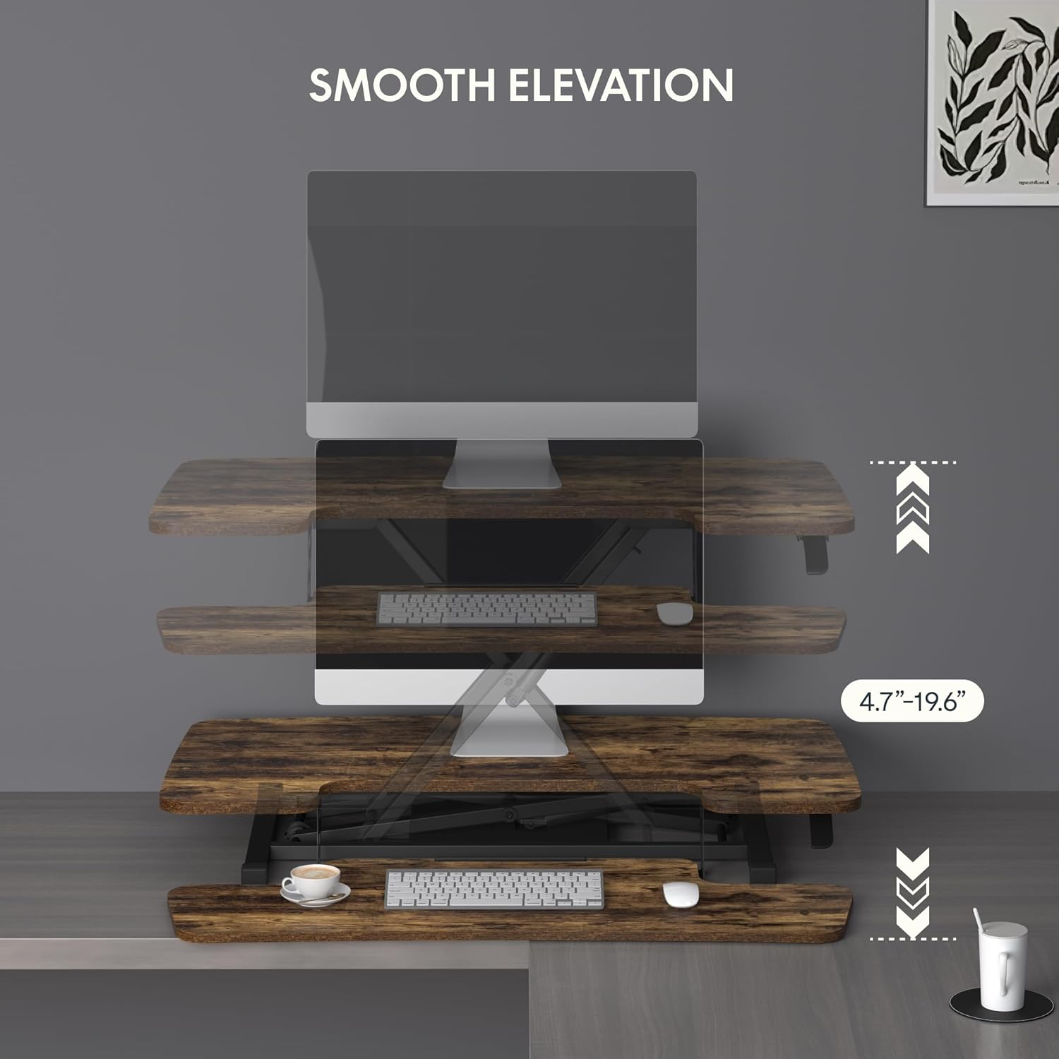 FLXISPOT 36" Standing Desk Converter, Quick Sit Stand up Desktop Riser Height Adjustable Monitor and Laptop Workstation with Keyboard Tray, Rustic Color