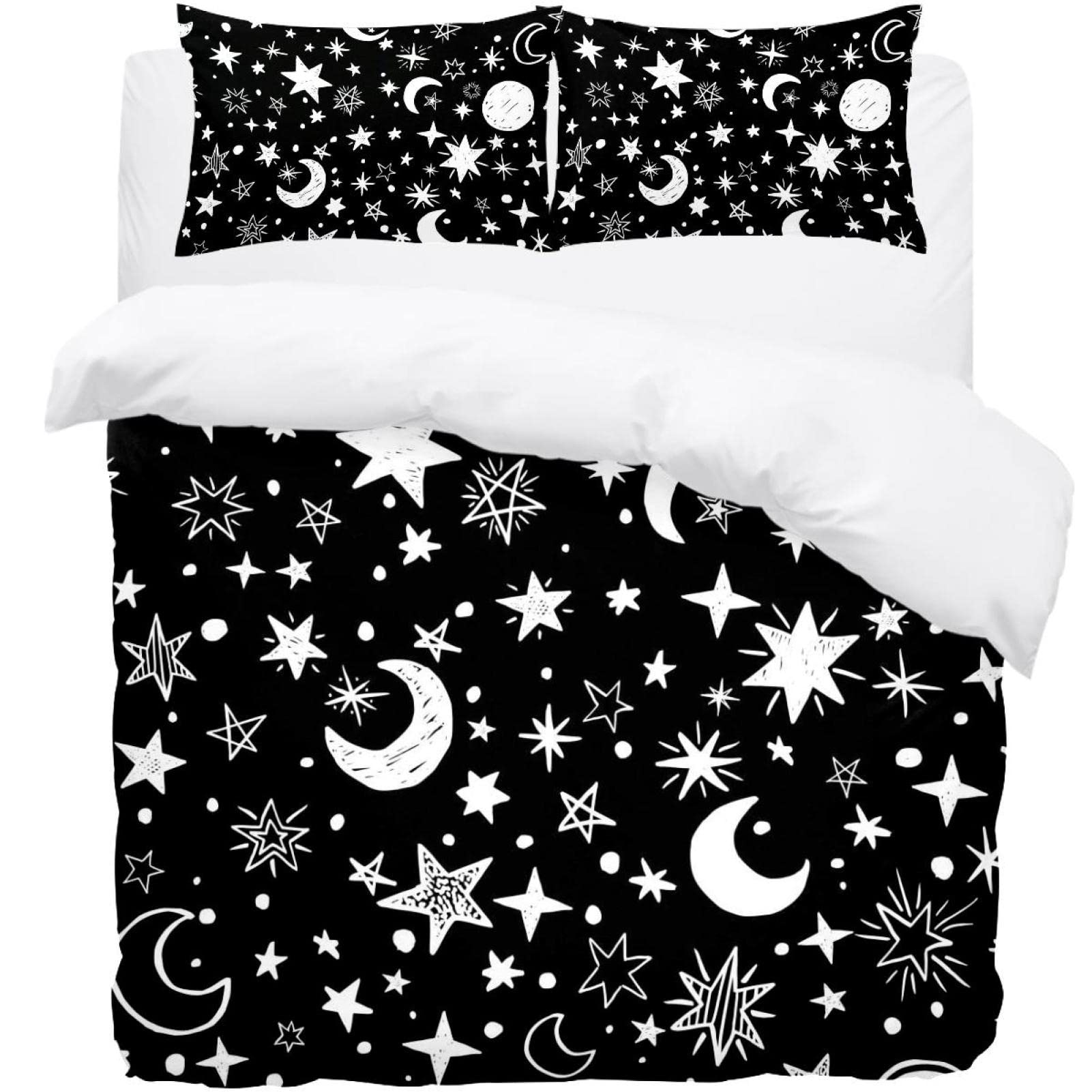 Parure de lit haut de gamme avec housse de couette et taies d'oreiller douces astres noirs