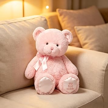 Pink Teddy Bear, Soft Plush Stuffed Animal, Cuddly Companion for Adults, for Birthdays and Holidays, 28 cm Fluffy Teddy
