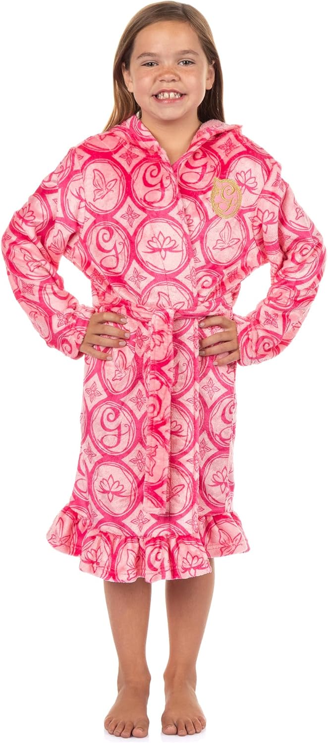 INTIMO Wicked Girls' Glinda Robe Embroidered G Logo and Emblems Bathrobe For Kids