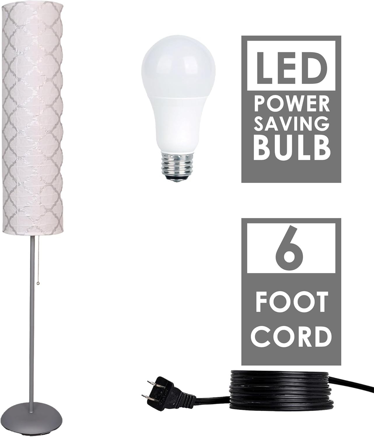 Benjamin 52” Modern Floor Lamp with Paper Lampshade, Minimalist Floor Lamp for Living Room, Bedroom, Home Office, LED Bulb Included
