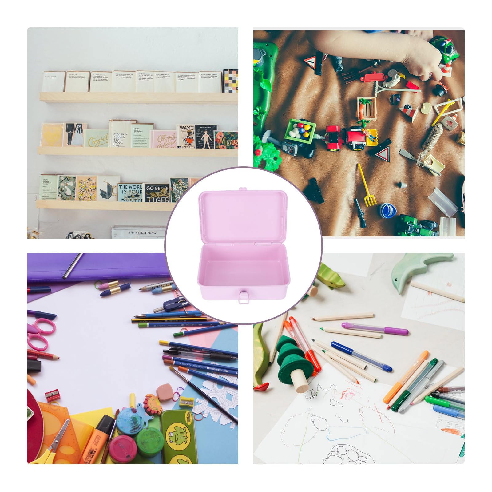 TEHAUX Caja de Almacenamiento Resistente a Golpes y Caídas de Hierro Rosa para Escritorio Organizador Práctico para Papelería en Oficina o Hogar