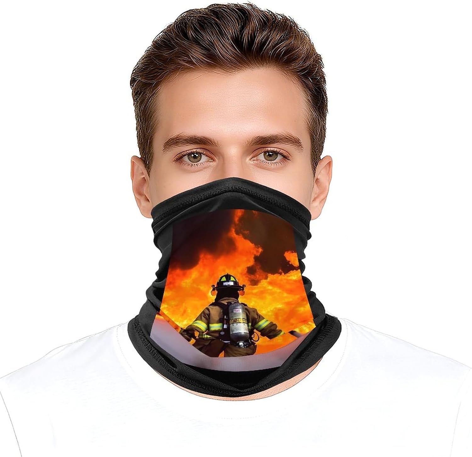 Firefighter Fireman Flame Neck Gaiter Face Mask UV Protection for Men Women, Breathable Quick Dry Face Cover Bandana Outdoor Sports Balaclava Wind-Proof for Hiking Skiing Motorcycle Cycling