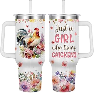 Chicken Gift for Chicken Lover,40oz Chicken Tumbler with Handle Insulated Stainless Steel Travel Mug (Chicken)