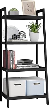 SMIBUY Bamboo Bookshelf, Bathroom Storage Rack Organizer, Plant Flower Display Stand Floor Standing with 4 Tier Open Shelves 