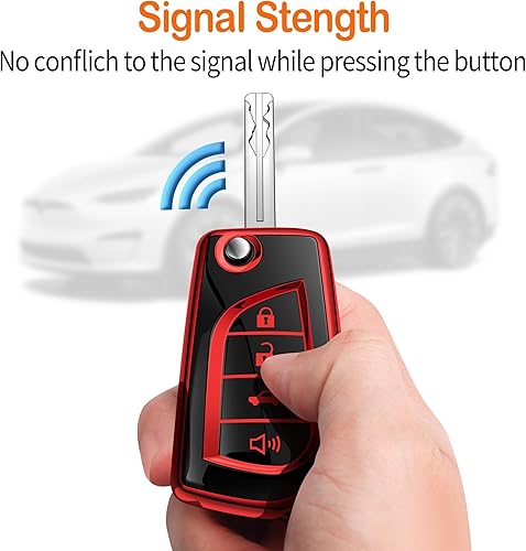 Miniatura 4 de Sindeda Funda para llavero Toyota con llavero de protección completa suave compatible con Fortuner Tundra Camry RAV4 Highlander Corolla (4 botones,