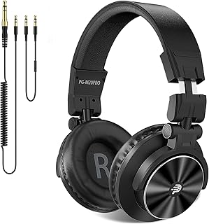 PUPGSIS Over Ear Headphones Wired: Studio Monitor Headphones - Professional 40kHz Hi-Res DJ Stereo Headphones - 1/4 to 3.5mm Audio Jack for Recording/Mixing/Podcast/Guitar/Piano