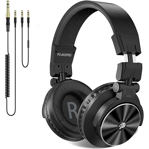 PUPGSIS Over Ear Headphones Wired: Studio Monitor Headphones - Professional 40kHz Hi-Res DJ Stereo Headphones - 1/4 to 3.5mm Audio Jack for Recording/Mixing/Podcast/Guitar/Piano