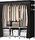 LOKEME Wardrobe Closet,Portable Closet for Bedroom Steel Pipe Diameter 19mm Strong and Sturdy Black Portable Closets for Hanging Clothes with 3 Hanging rods, 6 Storage Shelves and Side Pockets