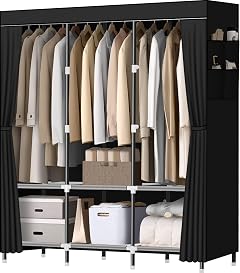 LOKEME Wardrobe Closet Portable Closet for Bedroom Steel Pipe Diameter 19mm Strong and Sturdy Black Portable Closets for