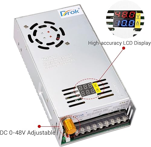 Miniatura 2 de DROK Fuente de alimentación de 48 V, CA 110 V220 V a CC 0-48 V 10 A 480 W convertidor Buck pantalla doble, transformador ajustable variable regulado
