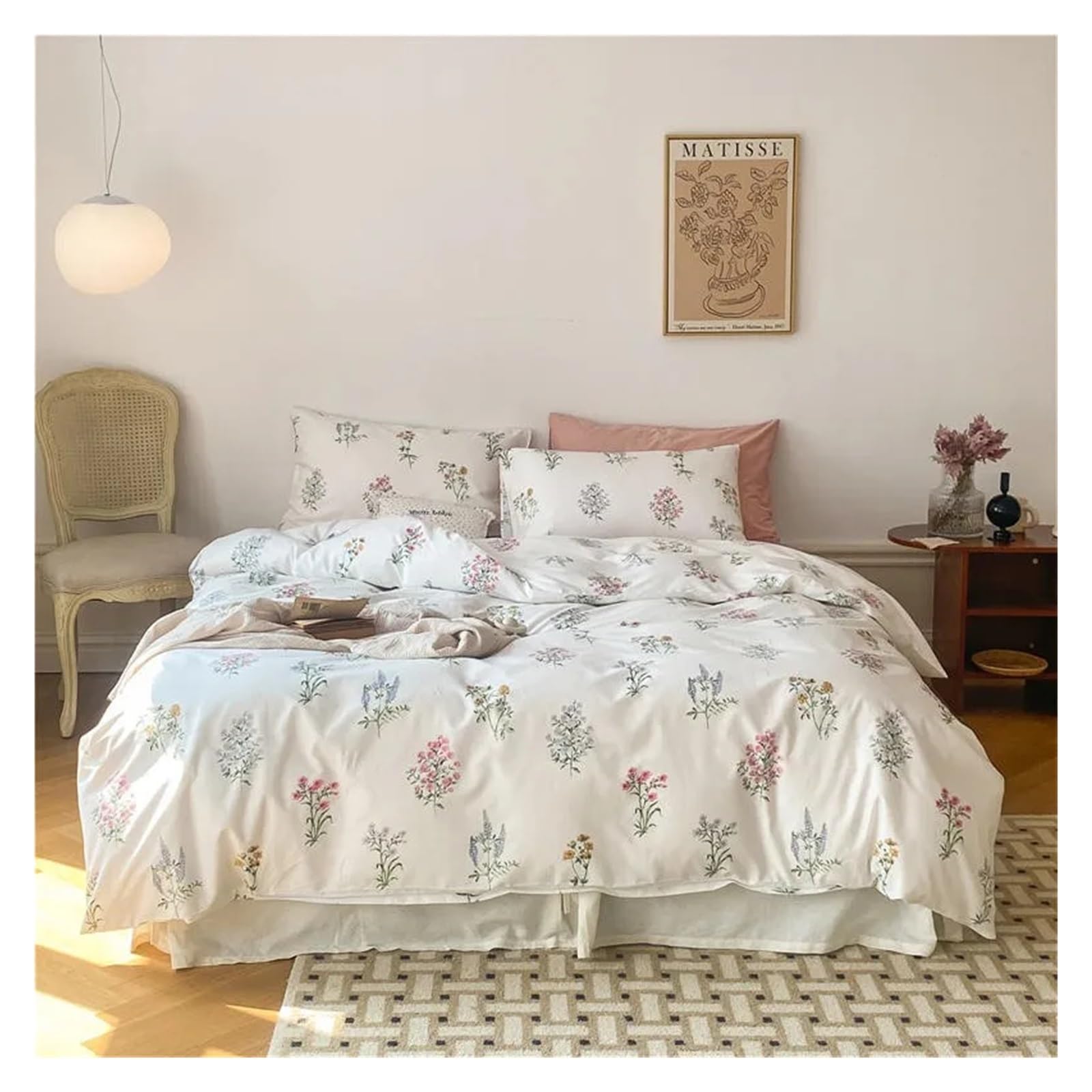 Komplet poszewek na kołdrę bawełnianą Ultra Soft Twin Queen Double King Family Size Girls Floral Pościel Poszewka na kołdrę Prześcieradło Posz(A-Łóżko Queen 1,8M 4 sztuki