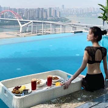 Floating Tray on Water, Floating Tray, Round Heart-Shaped Rattan Basket, Swimming Pool Tray, can be Used for Brunch in homestays, Hotels, Villas Rectangle-White 39.3in