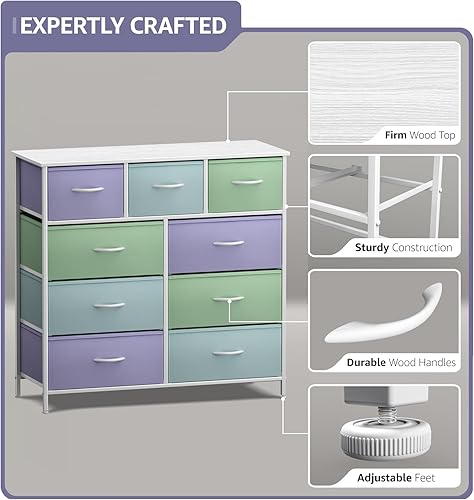 Miniatura 4 de Sorbus - Cómoda para niños con 9 cajones, mueble de almacenamiento en torre para dormitorio, pasillo, armario, organización de oficina, marco de