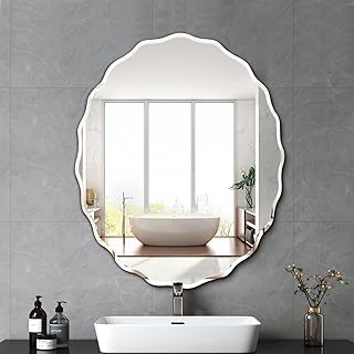 Pregaspor 24x30 Inch Frameless Oval Wall Mirror for Bathroom Sink, Minimalist Bathroom Vanity Mirror with Beveled Edge, Mo...