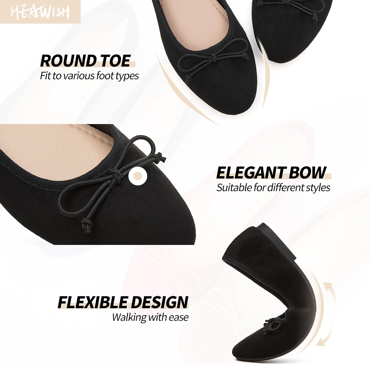 HEAWISH Womens Ballet Flats with Bow Suede Slip On Dress Shoes