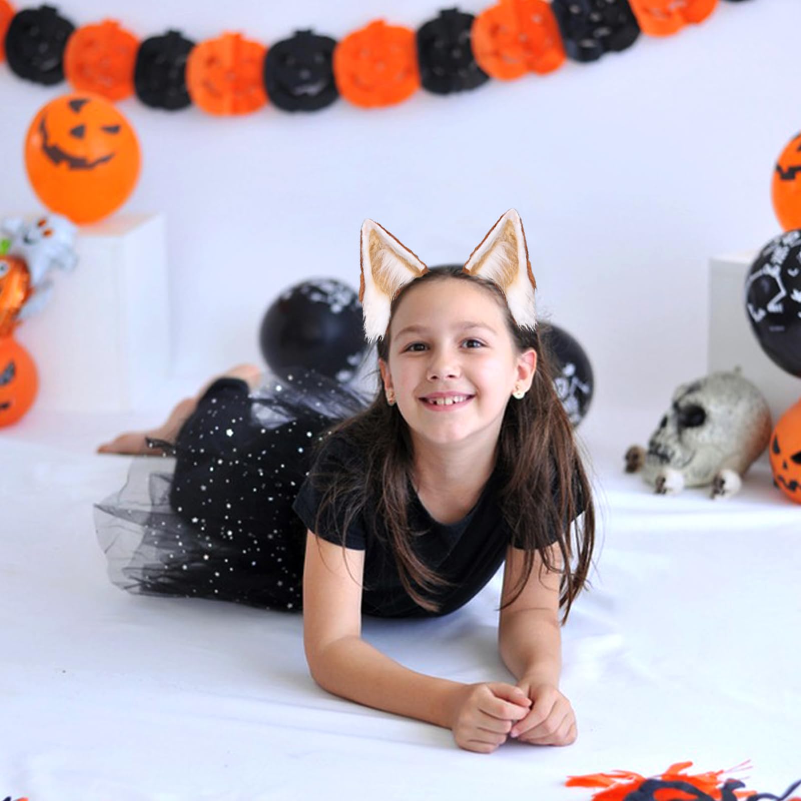 Minicloss Faux Fur Fox Wolf Ears Headband Handmade Furry Animal Ear Hairband Animal Cosplay Hair Hoop Women Men Head Accessories for Halloween Cosplay Costume Party(Brown White) - Image 3