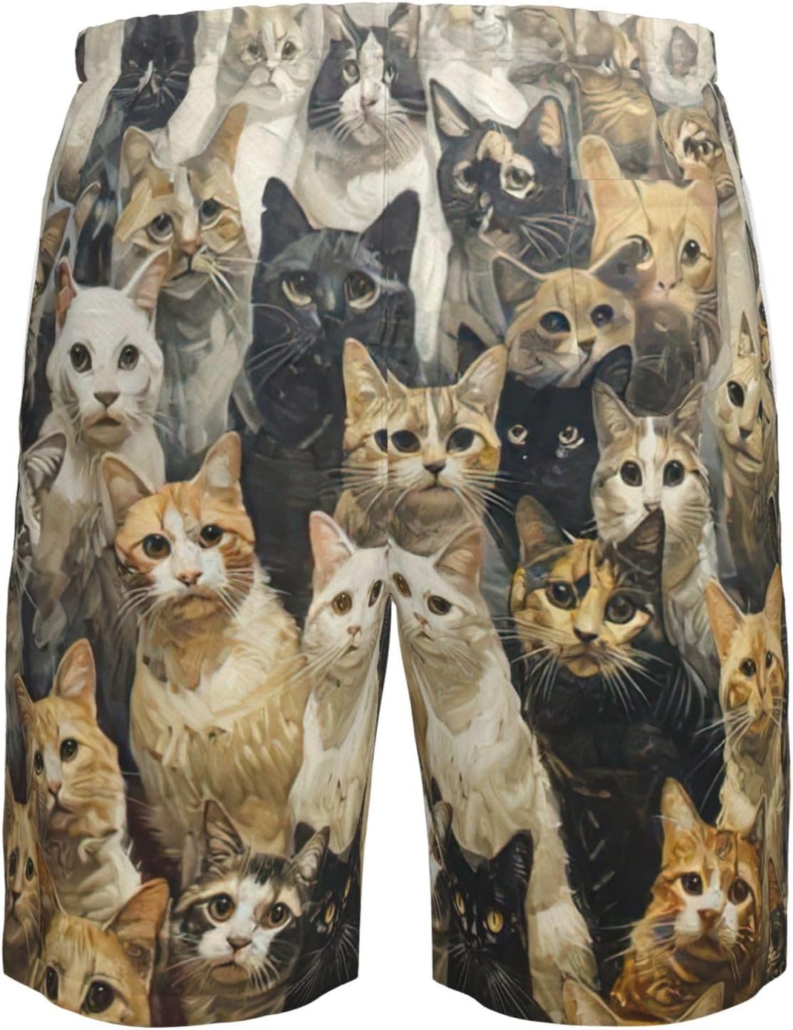 Cat Print Men's Quick-Drying Shorts Casual Beach Pants Stretch Waist Shorts and Pockets
