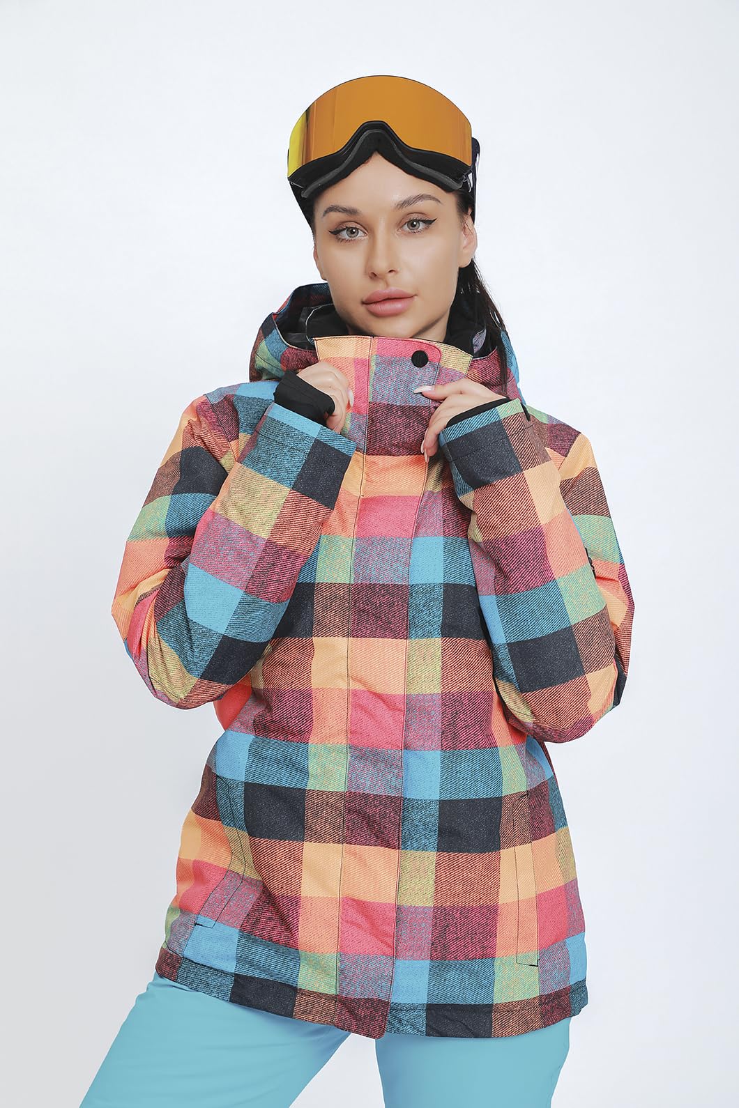 HOTIAN Chaqueta de esquí de snowboard para mujer de alto viento, colorido chaqueta de nieve pantalones