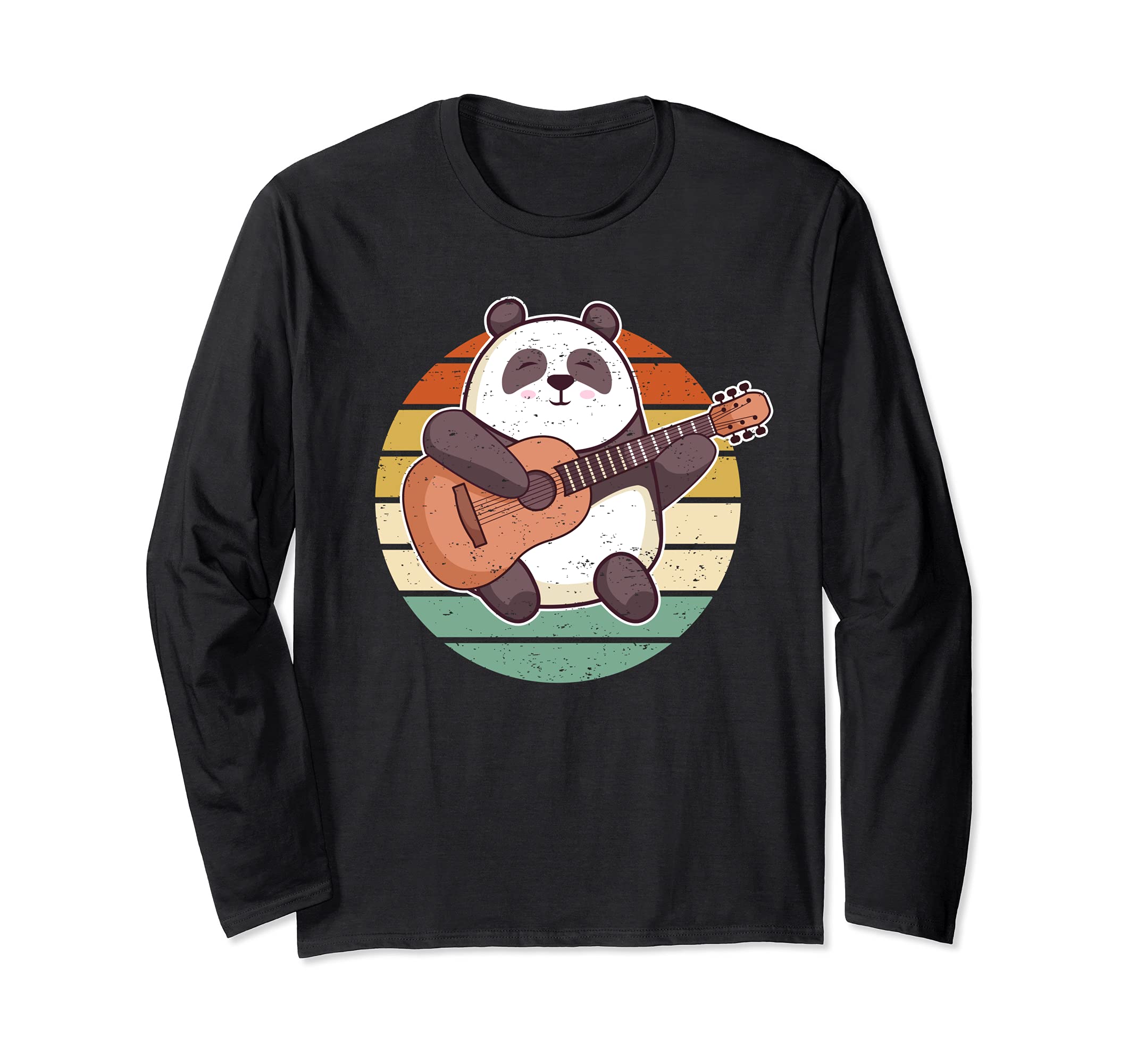 Panda Guitar Player Guitarist Bear Long Sleeve T-Shirt, Black