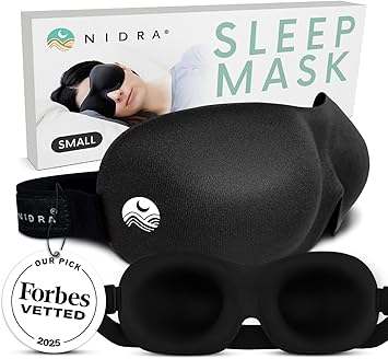Nidra Contoured Sleep Mask for Side Sleepers Zero Pressure Fit, Light Blocking Eye Shade for Sleeping & Travel Black, Standard Size