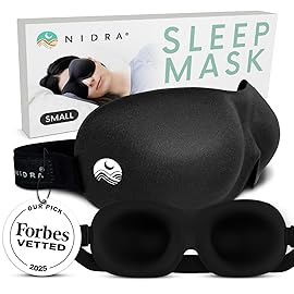 Nidra Contoured Sleep Mask for Side Sleepers - Zero Pressure Fit, Light Blocking Eye Shade for Sleeping & Travel - Black, Small Size