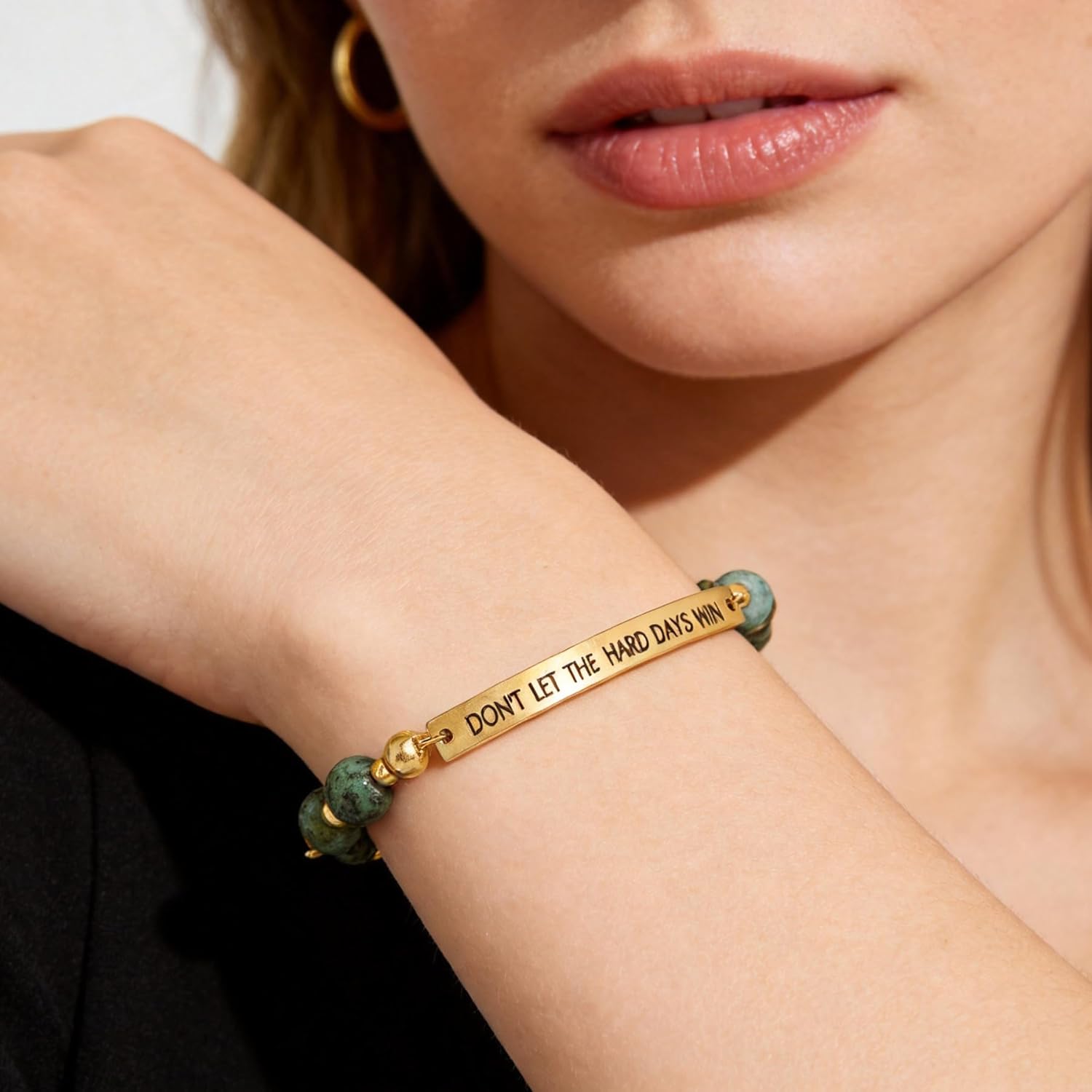 Dont Let The Hard Days Win Bracelet - Inspirational Dont Let The Hard Days Win Adjustable Bracelet Beaded Jewelry Gifts, Stainless Steel Engraved Motivational Word for Women Men - Image 6