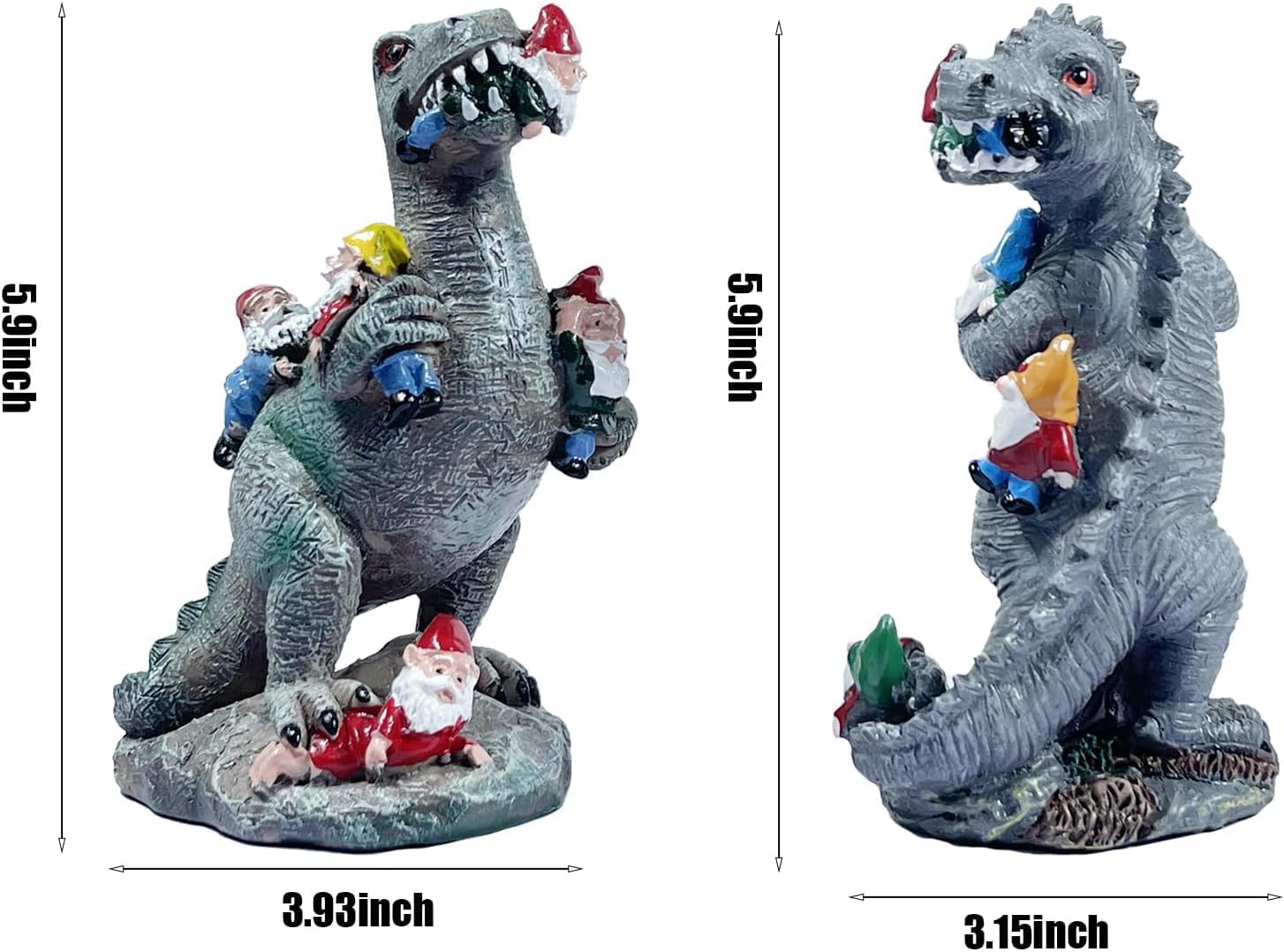 Funny Gnome Creative 2pcs Dinosaur Garden Statues and 16pcs Gnomes Decoration Sculpture Christmas Decorations for Indoor Yard Patio Lawn Figurines