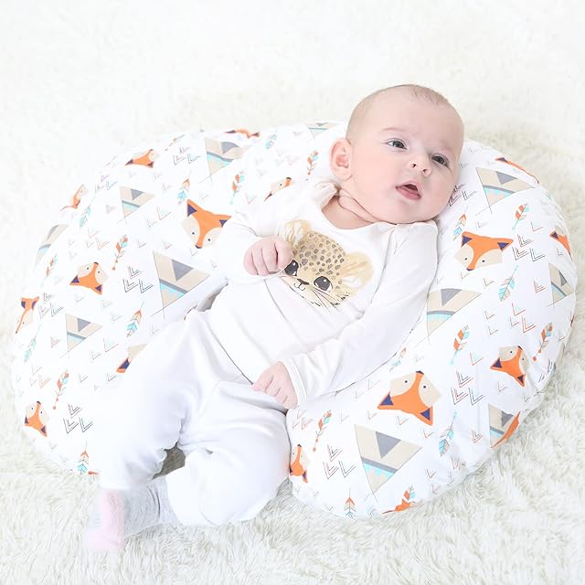 LAT LEE AND TOWN Nursing Pillow with 100% Cotton Pillowcase Washable Maternity Pillow for Women Breastfeeding Pillows for Bottle Breast Feeding Infant Support (Fox)