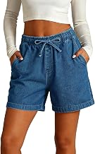 Denim Shorts for Women Drawstring Elastic Waist Wide-Legged Jeans Women Solid Colour Loose Pull On Summer Hot Pants Lightweight Beach Vacation Casual Capri Jeans with Pockets Everyday Short Pants